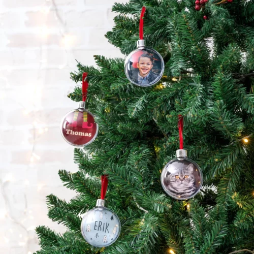 Pack de 4 bolas esféricas con fotos para el árbol de Navidad