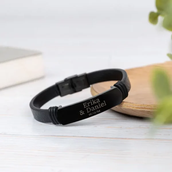 Pulsera de cuero lisa personalizada para hombre