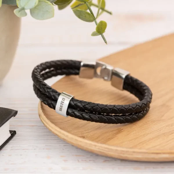 Pulsera de cuero trenzada personalizada para hombre