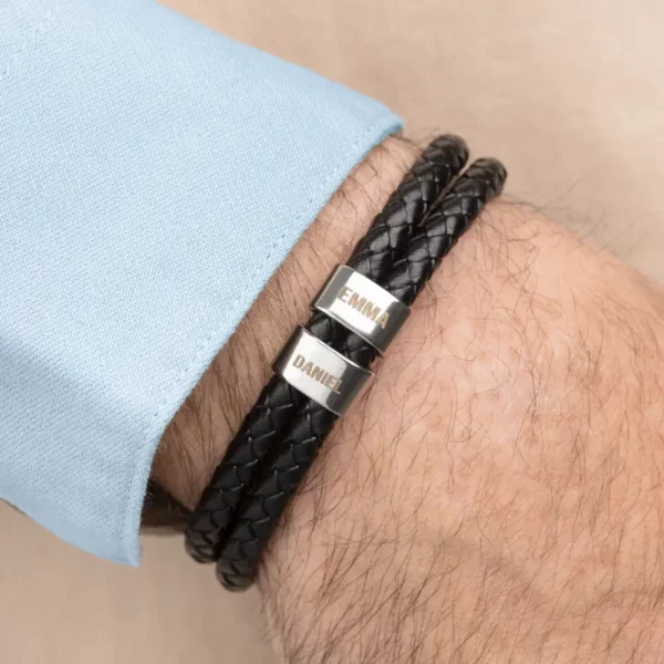 Pulsera de cuero trenzada personalizada para hombre