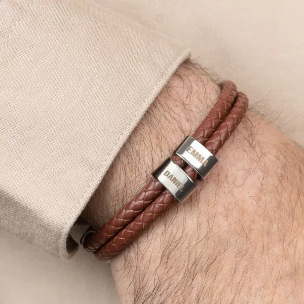 Pulsera de cuero trenzada personalizada para hombre