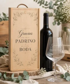 Caja de Vino Personalizada para Padrino de Boda con Botella