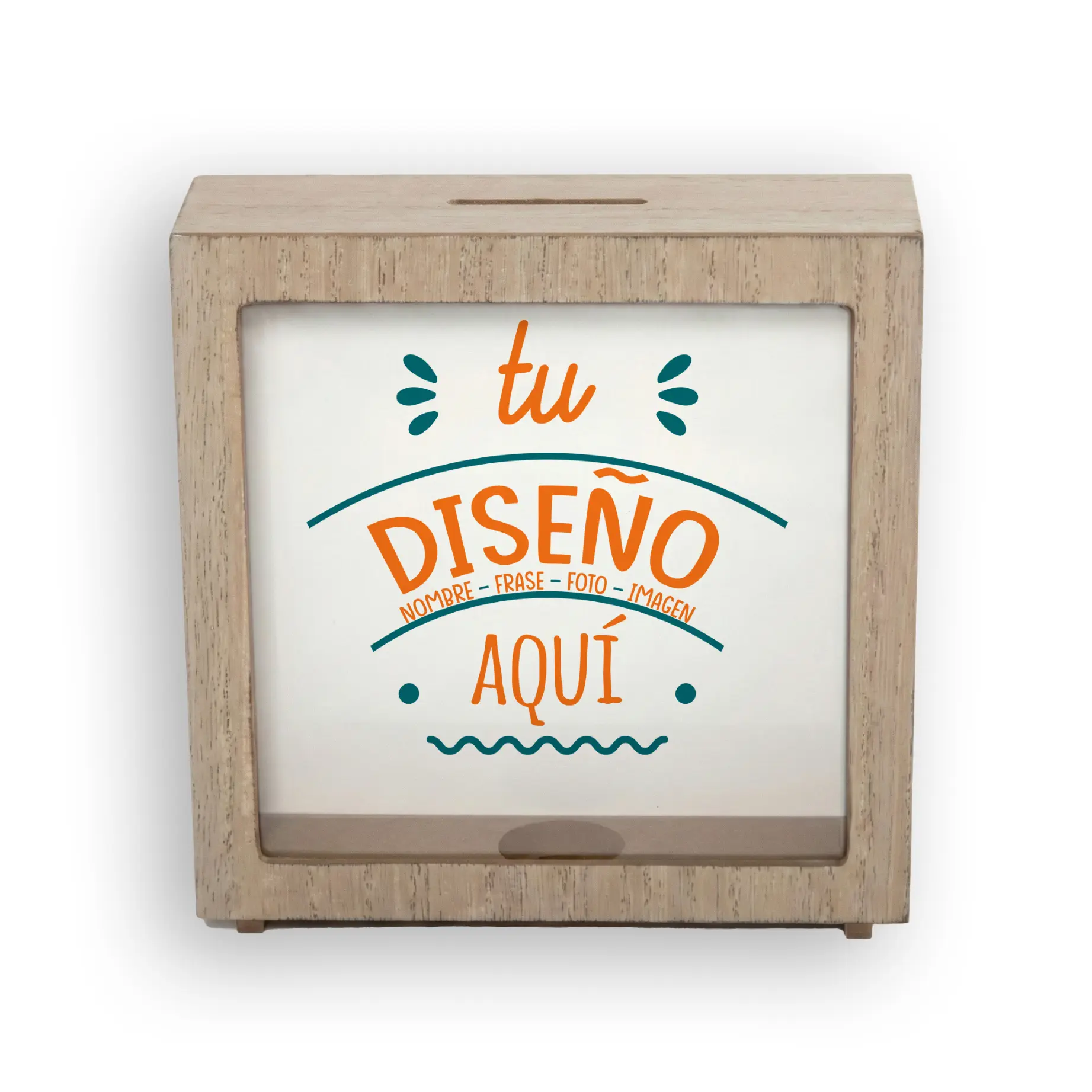 Hucha de Madera Personalizada en Forma de Marco 16,5 × 16,5 cm